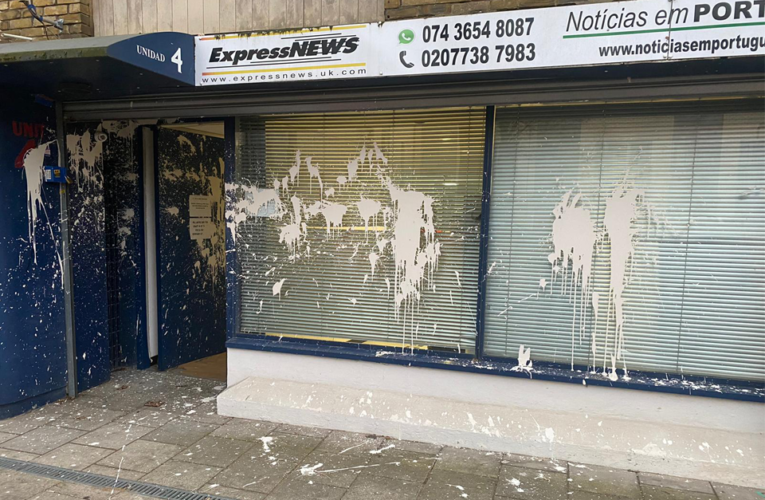 The moment in which they vandalised the headquarters of Express News and Noticias em Portugués in London was recorded
