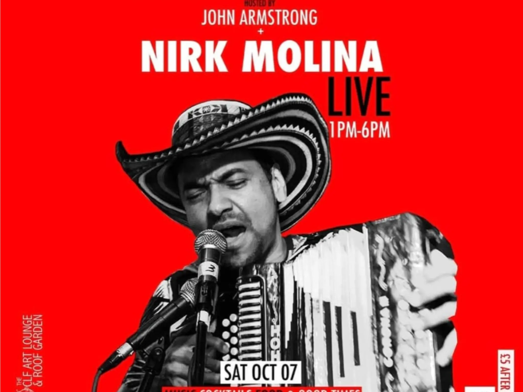 Póster promocional de Nirk Molina en Latin Jazz Brunch Live en Londres.