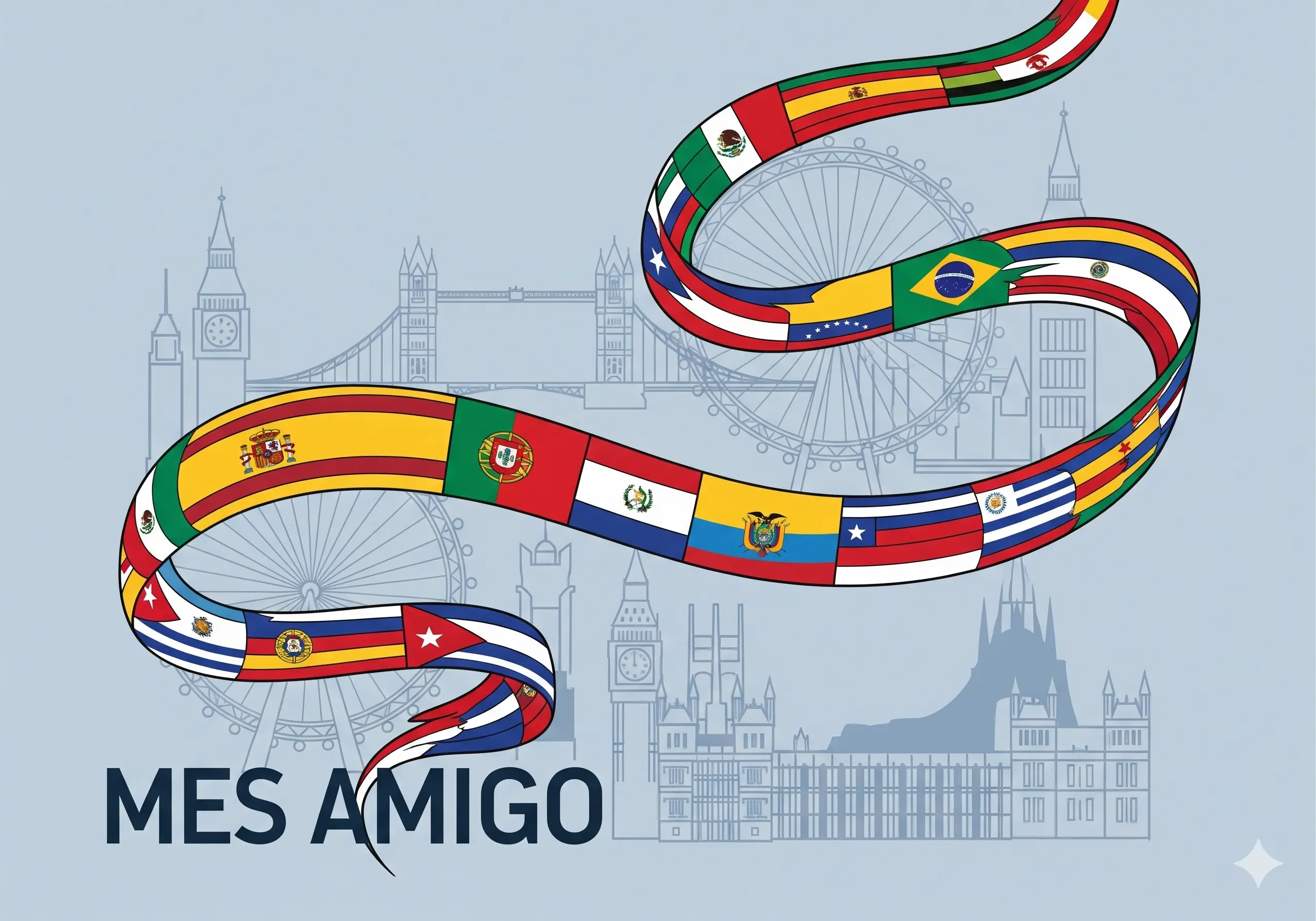 Diseño oficial de Mes Amigo 2025 con banderas de Iberoamérica
