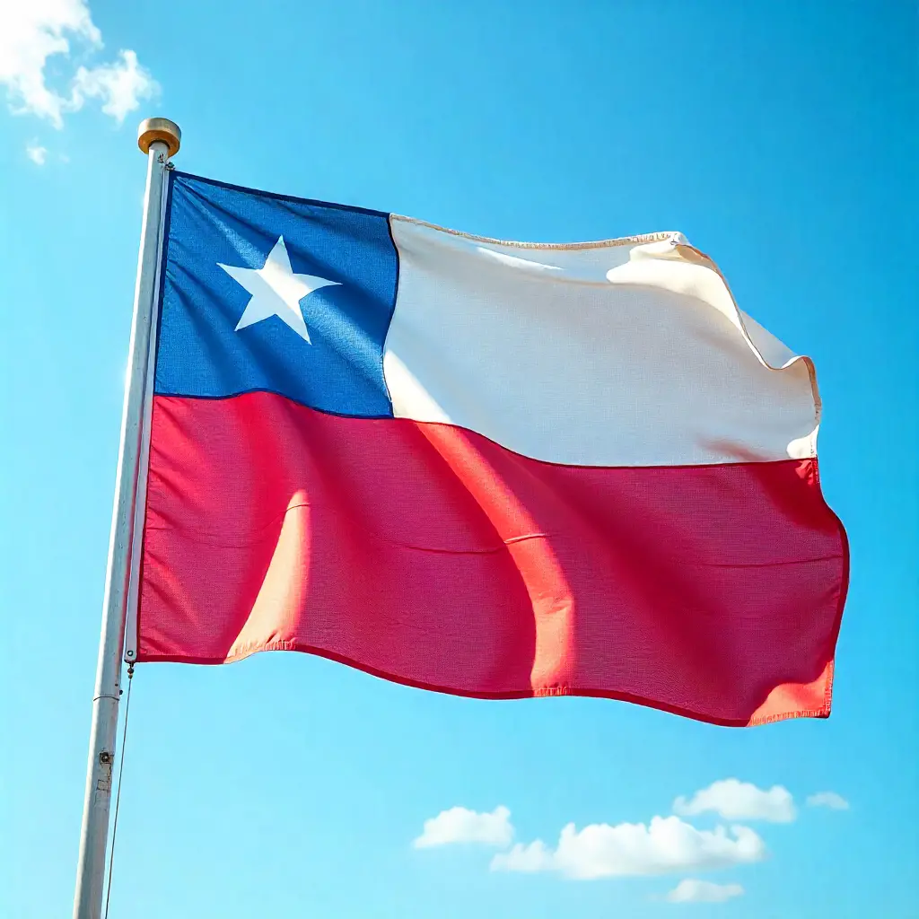 Bandera de Chile ondeando en el cielo durante las celebraciones patrias.