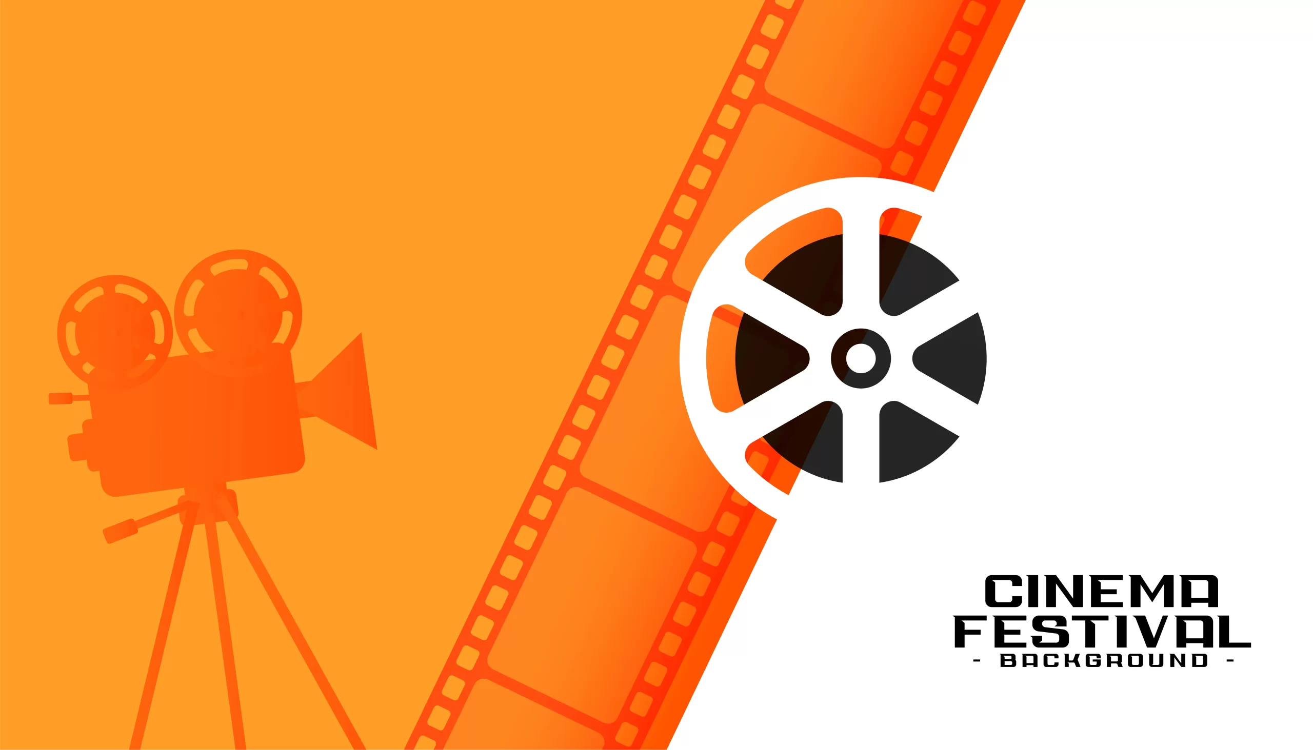 Fondo de festival de cine con carrete de película y cámara clásica.