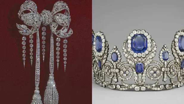 Broche y diadema de diamantes de la Emperatriz Eugenia, parte de las joyas sustraídas del Louvre.