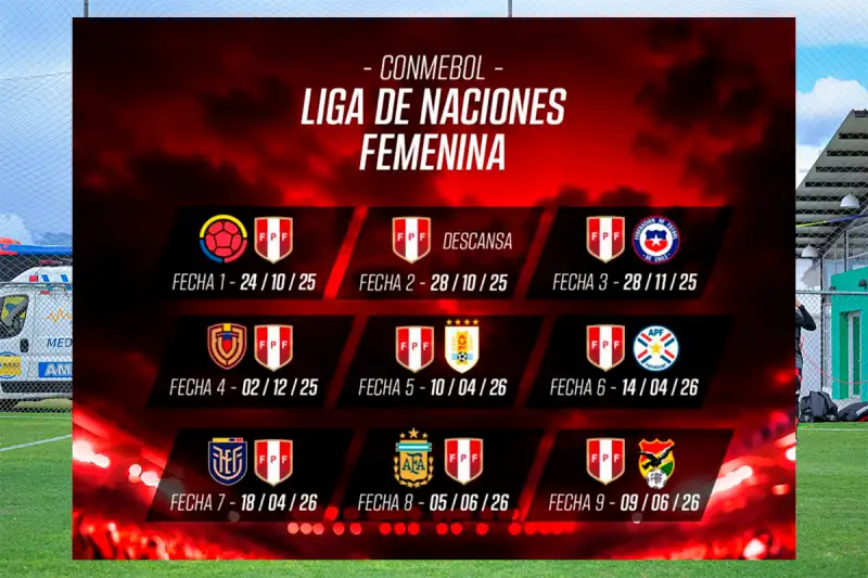 Calendario oficial de partidos de la selección peruana en la Liga de Naciones Femenina Conmebol 2025-26.