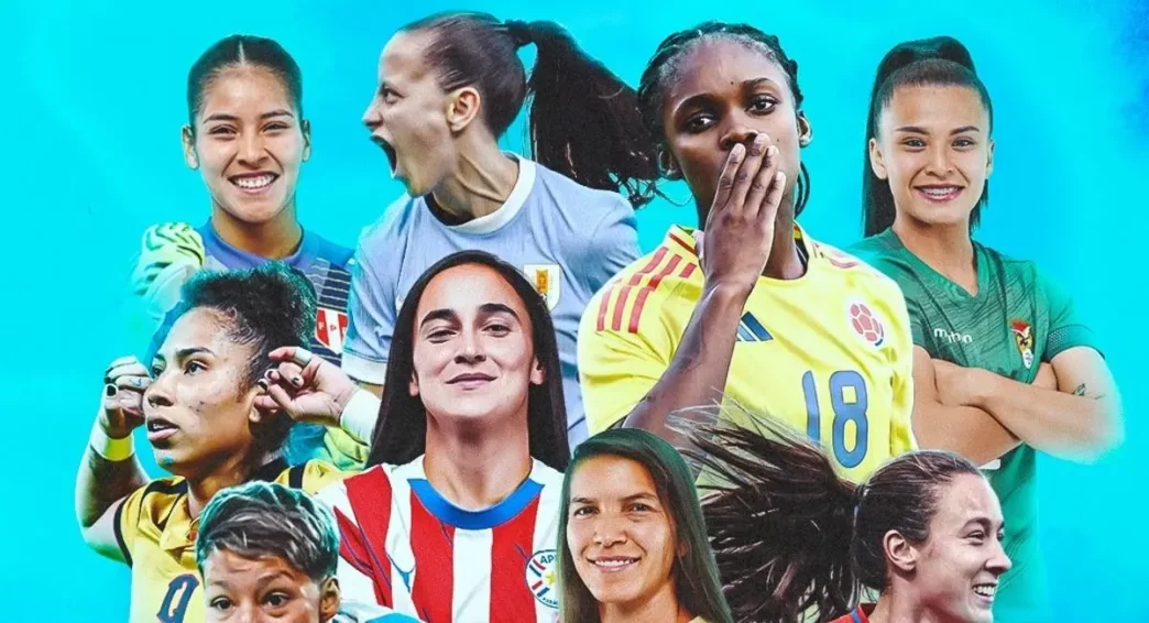 Jugadoras de distintas selecciones sudamericanas en el afiche oficial de la Liga de Naciones Femenina.