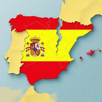 Mapa de España con los colores de la bandera nacional.