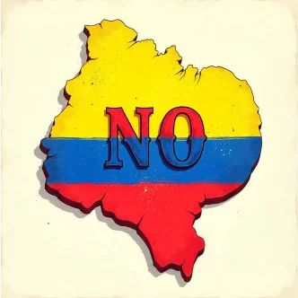 Ilustración del referéndum de Ecuador con el mapa nacional y la palabra NO.