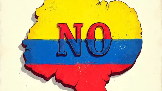 Ilustración del referéndum de Ecuador con el mapa nacional y la palabra NO.