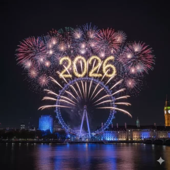 juegos artificiales Londres 2025 sobre el London Eye