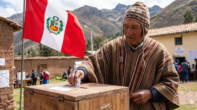 crisis en Perú reflejada en un ciudadano votando en zona rural