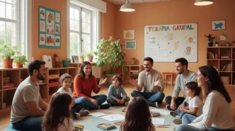 Apoyo autismo familias latinas Lambeth en sesión grupal comunitaria con padres y niños en un espacio de acompañamiento familiar.