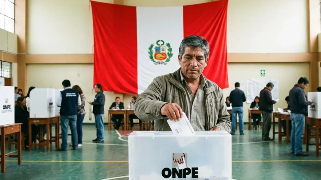 Voto peruano en el exterior durante las elecciones generales en un local habilitado por la ONPE.