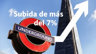 Subida tarifas Tube en Londres con el logo del Underground y una flecha ascendente indicando aumento de precios.