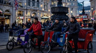 Conductores afectados por la regulación bicitaxis Londres en el centro de la capital británica.