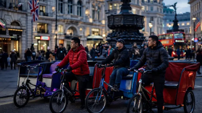 Conductores afectados por la regulación bicitaxis Londres en el centro de la capital británica.