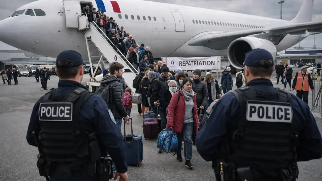 Evacuación de franceses de Oriente Medio con ciudadanos descendiendo de un avión tras repatriación