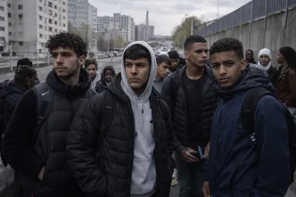 discriminación jóvenes Francia en barrios populares de París con jóvenes caminando en grupo