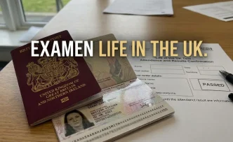 Documento del examen Life in the UK junto a pasaporte británico necesario para solicitar la nacionalidad en Reino Unido