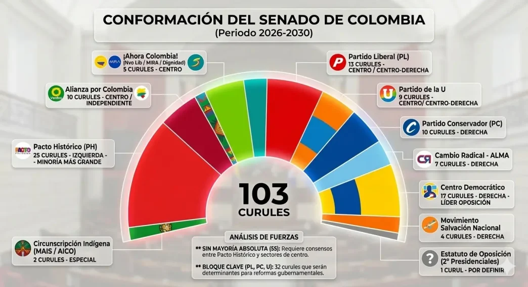 Congreso Colombia 2026 distribución del Senado por partidos políticos