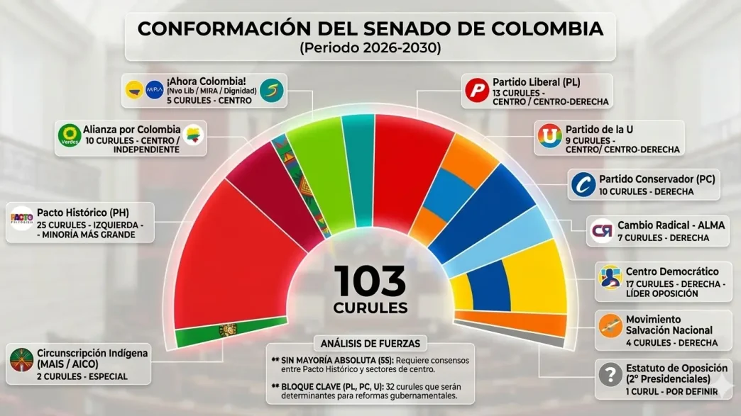 Congreso Colombia 2026 distribución del Senado por partidos políticos