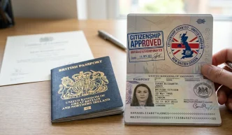 Certificado de naturalización y pasaporte del Reino Unido durante el proceso de cómo solicitar la ciudadanía británica.