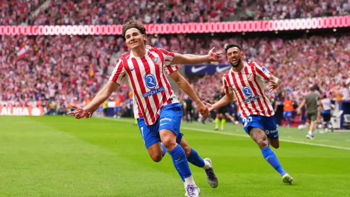 Octavos Champions League 2026 jugador del Atlético de Madrid celebrando un gol.