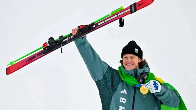 Lucas Pinheiro Braathen celebra el oro olímpico latinoamericano en Milano-Cortina 2026