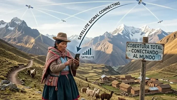 conectividad satelital celular en zona rural con usuario usando móvil conectado a satélite