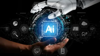 Agentes IA autónomos interactuando con interfaz digital avanzada en 2026