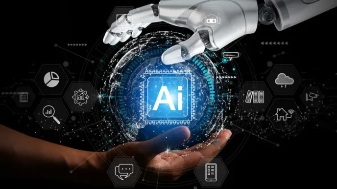 Agentes IA autónomos interactuando con interfaz digital avanzada en 2026