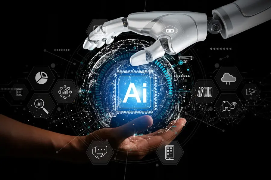 Agentes IA autónomos interactuando con interfaz digital avanzada en 2026