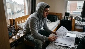 migrantes endeudados en el Reino Unido revisando dinero y documentos