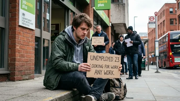desempleo Reino Unido joven buscando trabajo frente a oficina de empleo en Londres