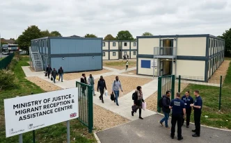 centro de acogida asilo en el Reino Unido con migrantes ingresando