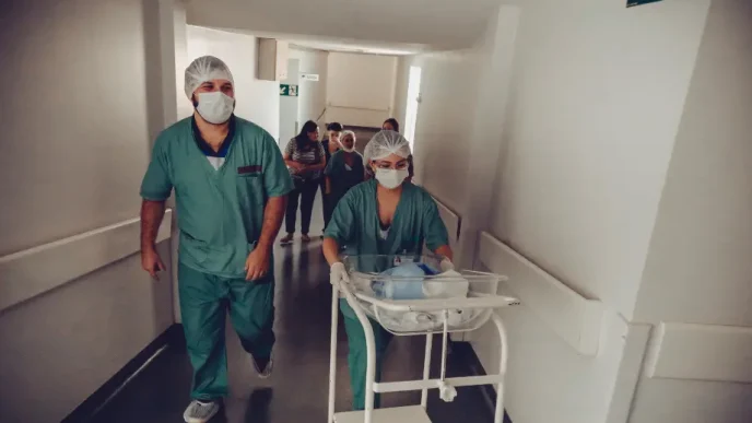 Personal sanitario trabajando en un hospital durante el contexto de la huelga de médicos en el Reino Unido.