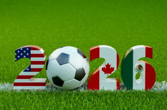 Logotipo del Mundial 2026 con las banderas de EE.UU., Canadá y México, en el contexto de la investigación a la FIFA por la venta de entradas a precios abusivos
