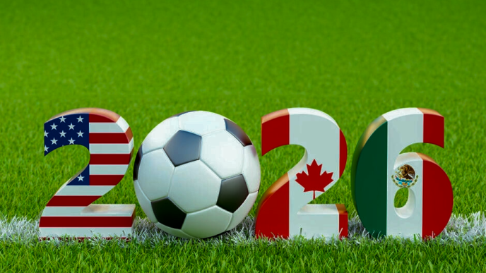 Logotipo del Mundial 2026 con las banderas de EE.UU., Canadá y México, en el contexto de la investigación a la FIFA por la venta de entradas a precios abusivos