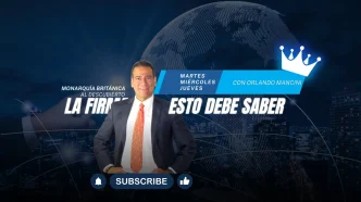 Canal Esto Debe Saber con Orlando Mancini en imagen promocional dedicada a la monarquía británica desde Londres.