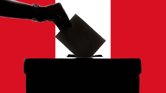 voto peruano en Europa representado con urna y bandera del Perú