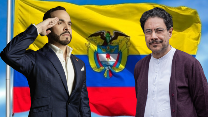 Abelardo de la Espriella e Iván Cepeda ante la bandera de Colombia, los dos candidatos que disputarán la segunda vuelta presidencial en Colombia el 21 de junio de 2026