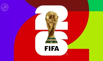 Logo oficial de la Copa Mundial de la FIFA 2026 con el trofeo central, archivo: Logo Mundial 2026.jpg.