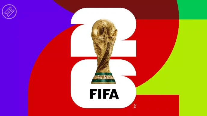 Logo oficial de la Copa Mundial de la FIFA 2026 con el trofeo central, archivo: Logo Mundial 2026.jpg.