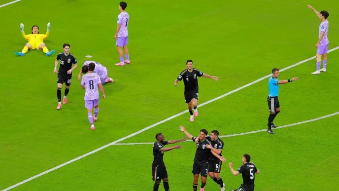 Jugadores de la selección de México celebran tras anotar un gol contra Corea del Sur en el Mundial 2026.