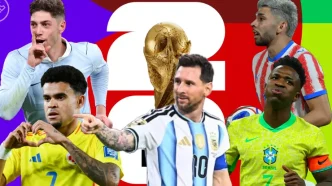 Jugadores estrella de las selecciones sudamericanas junto al trofeo del Mundial 2026.