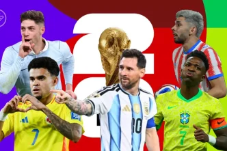 Jugadores estrella de las selecciones sudamericanas junto al trofeo del Mundial 2026.