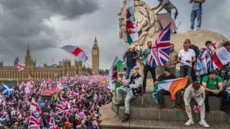 Manifestantes reunidos en el centro de Londres durante las protestas del 16 de mayo.