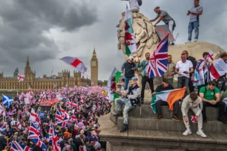 Manifestantes reunidos en el centro de Londres durante las protestas del 16 de mayo.
