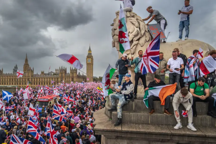 Manifestantes reunidos en el centro de Londres durante las protestas del 16 de mayo.