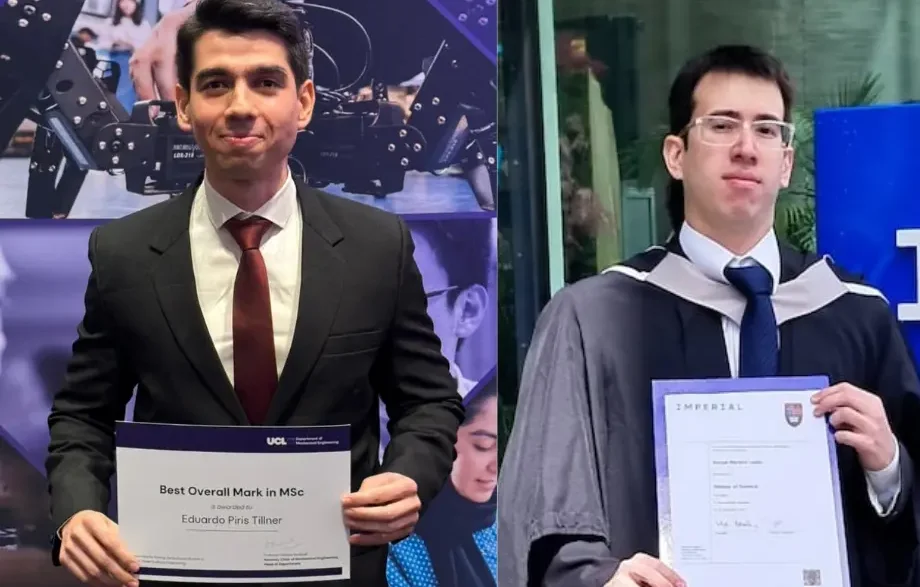 Eduardo Piris Tillner y Rafael Pereira López, ingenieros paraguayos egresados de universidades en Londres gracias al programa BECAL