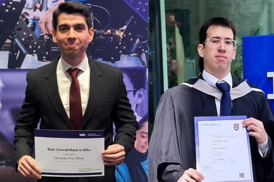 Eduardo Piris Tillner y Rafael Pereira López, ingenieros paraguayos egresados de universidades en Londres gracias al programa BECAL