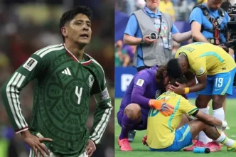 Jugadores de Brasil y México tras ser eliminados en octavos de final del Mundial 2026.